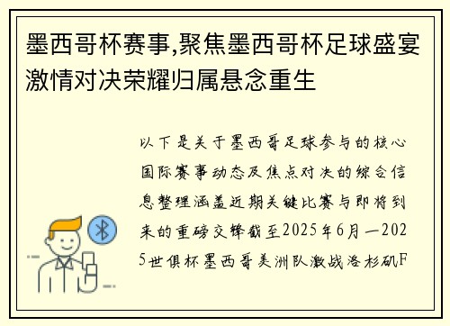 墨西哥杯赛事,聚焦墨西哥杯足球盛宴激情对决荣耀归属悬念重生